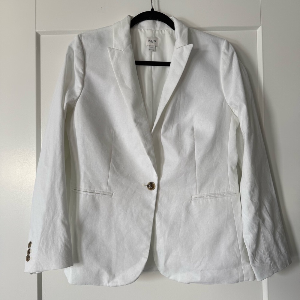 Like New J. Crew Factory White Single-Button Tailored Linen Blazer